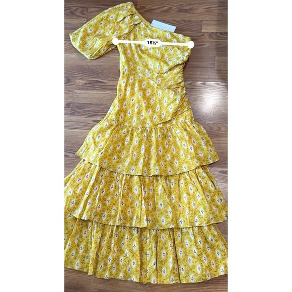 Veronica Beard yellow midi the Virginia One Shoulder Dress size 2 - Picture 6 of 14
